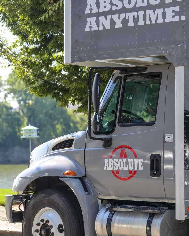 The cab of an Absolute Moving Services truck